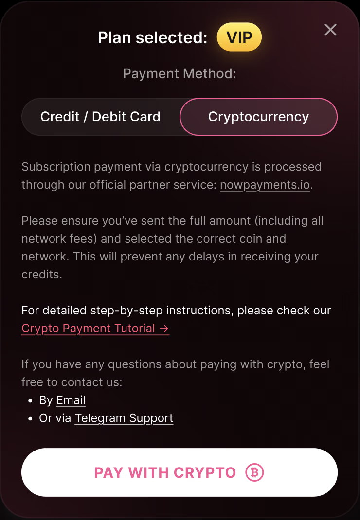 Choose crypto payment